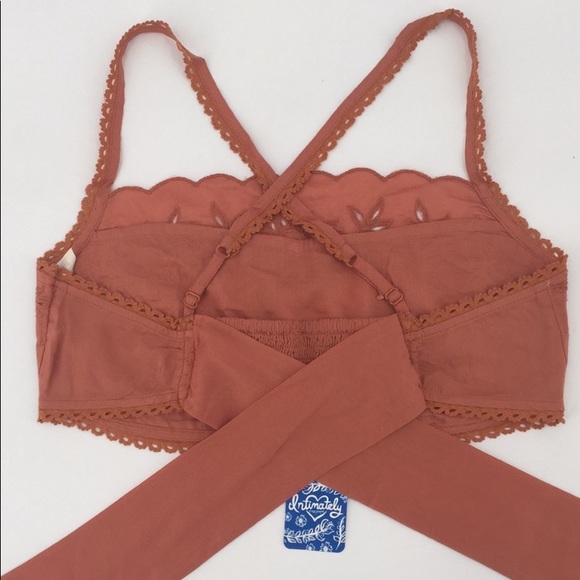 Free People Cassandra cross back crop top. Embroidered floral bronze colored. - Picture 8 of 11
